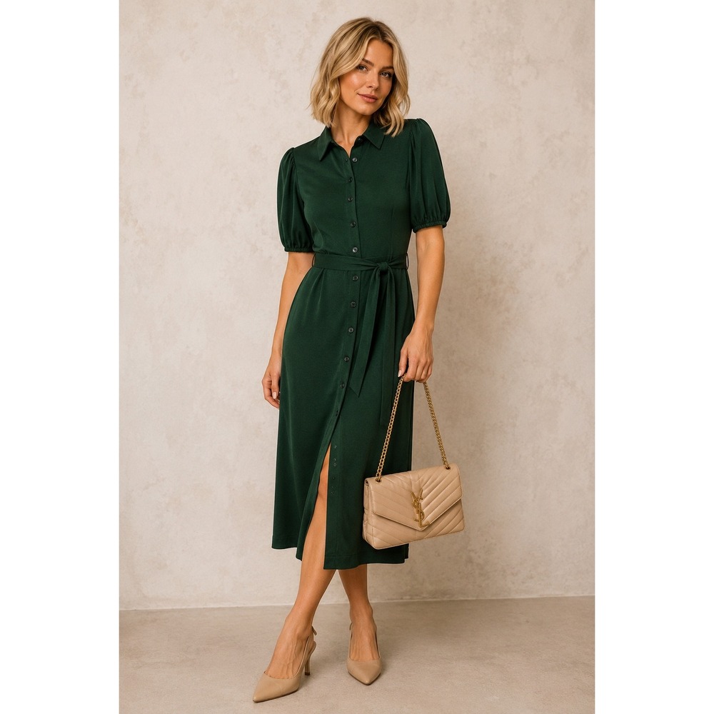 Boden Button Front Midi Dress 2 Petite Green